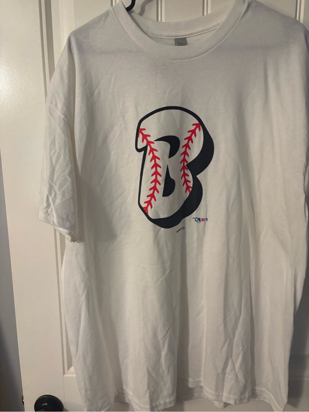 White Baseball Graphic Tee with Red Stitching
